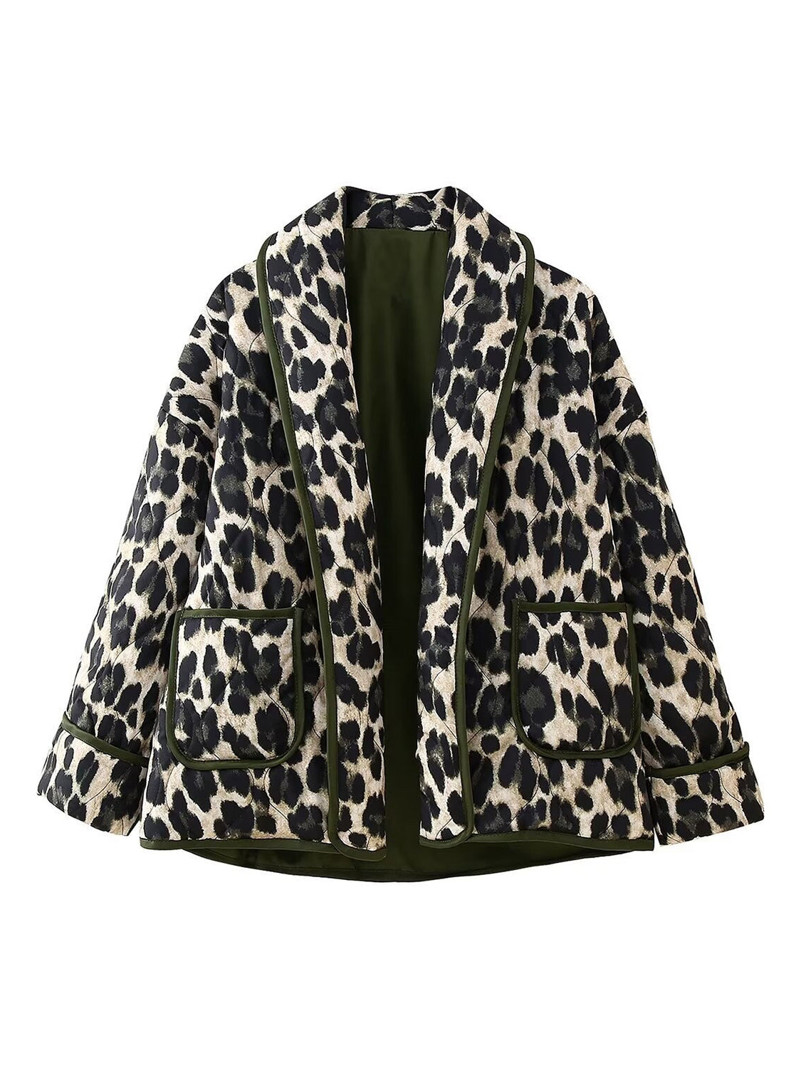 Leopard Open Front Long Sleeve Outerwear - ShopEasier