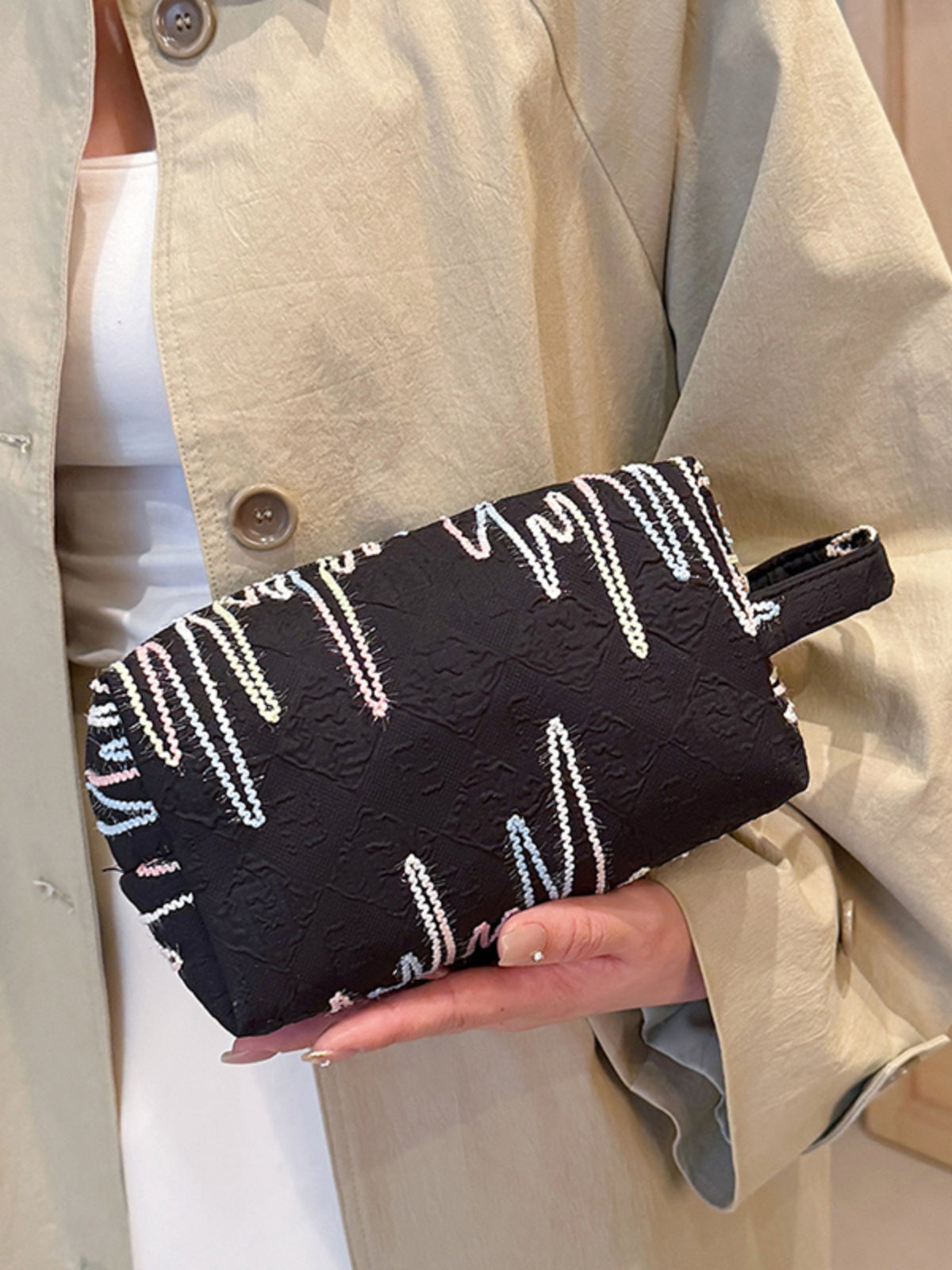 Zippered Contrast Polyester Wristlet Bag