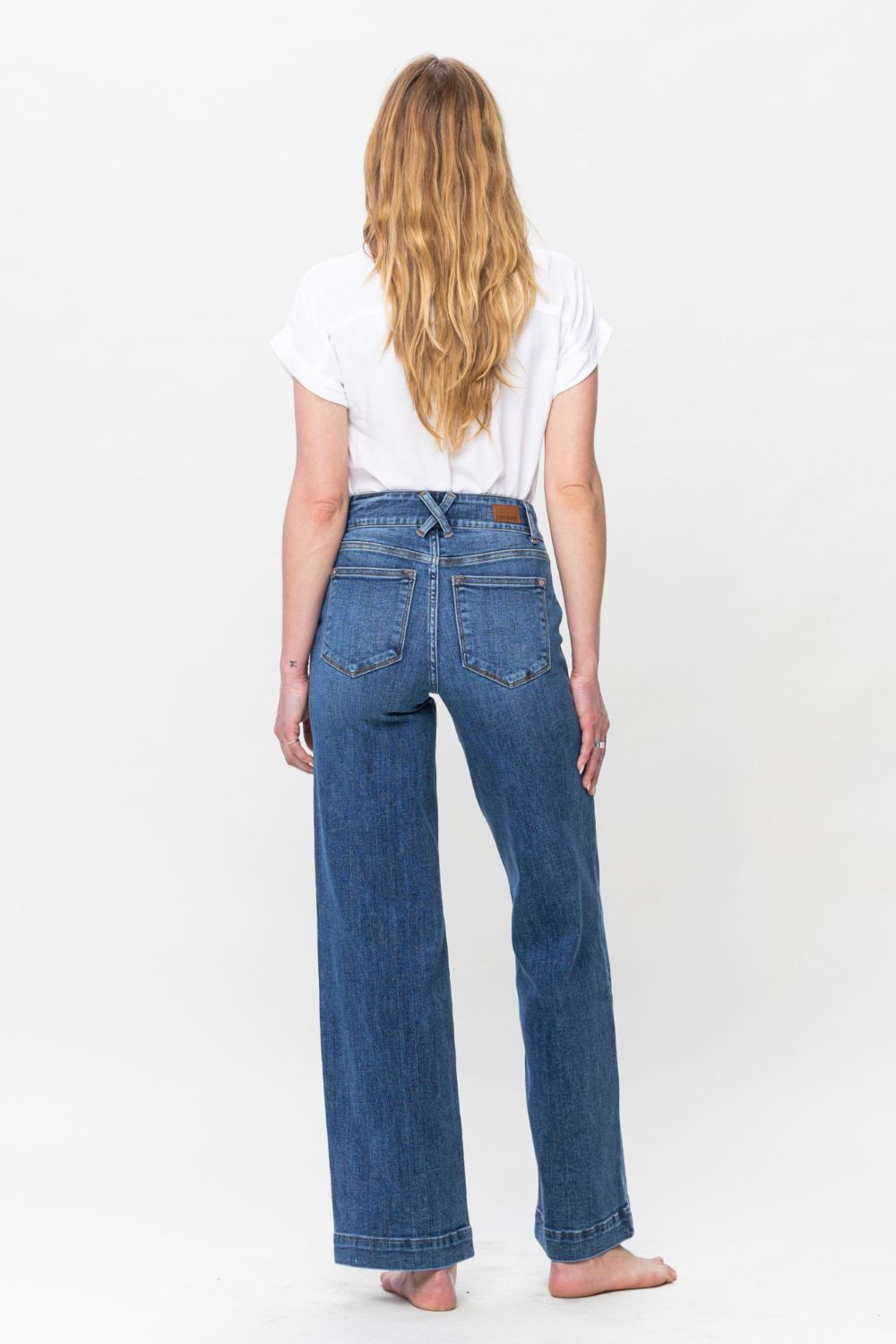 Judy Blue Full Size Double Button Wide Leg Jeans - ShopEasier