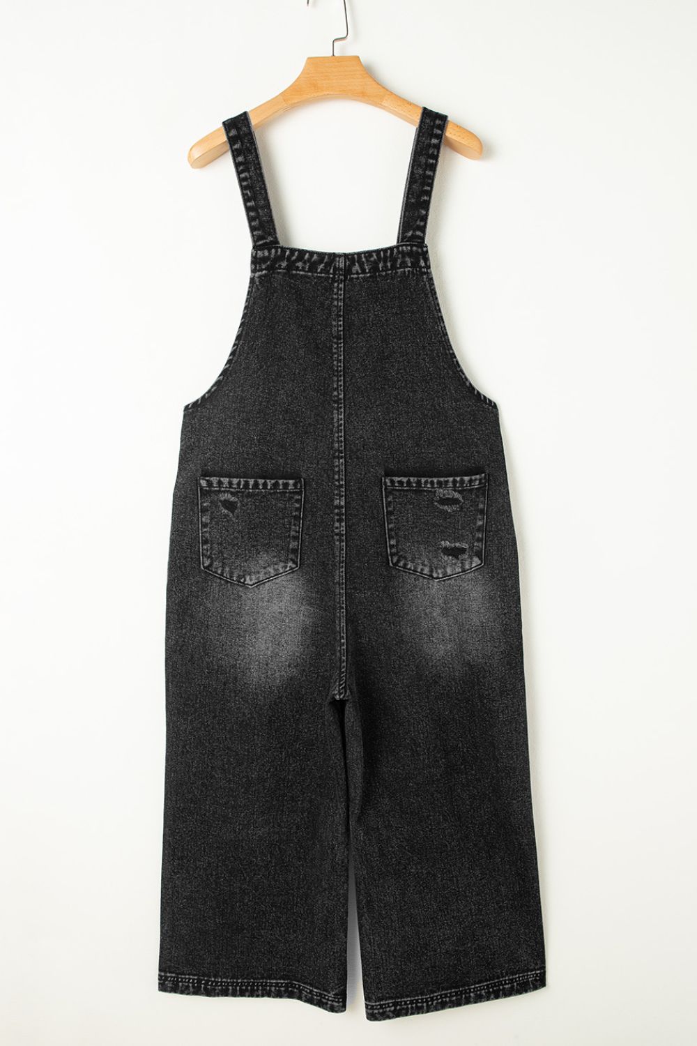 Distressed Wide Strap Denim Overalls - ShopEasier