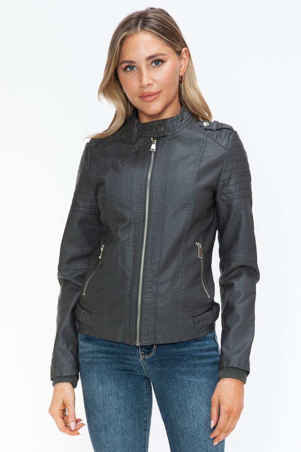 Snobbish PU Leather Biker Jacket with Side Zip Pockets - ShopEasier