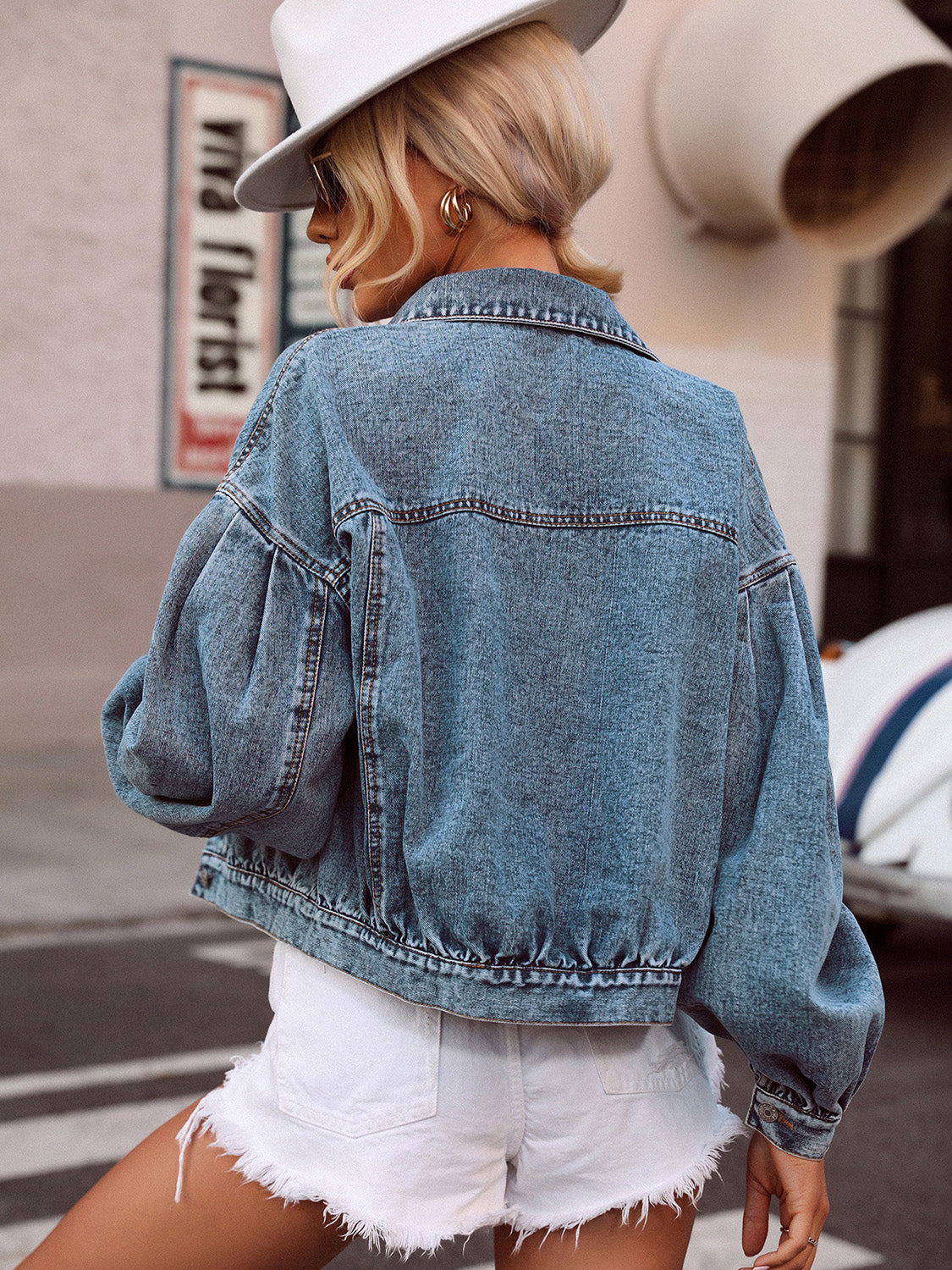 Collared Neck Dropped Shoulder Denim Top - ShopEasier