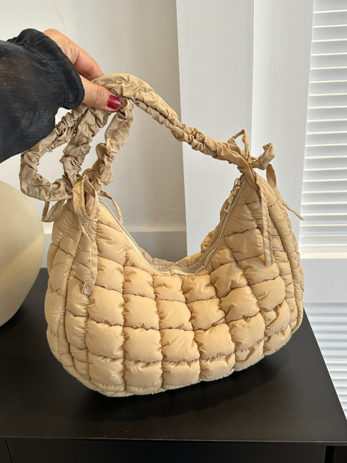 Bubble Texture Ruched Strap Quilted Shoulder Bag - ShopEasier