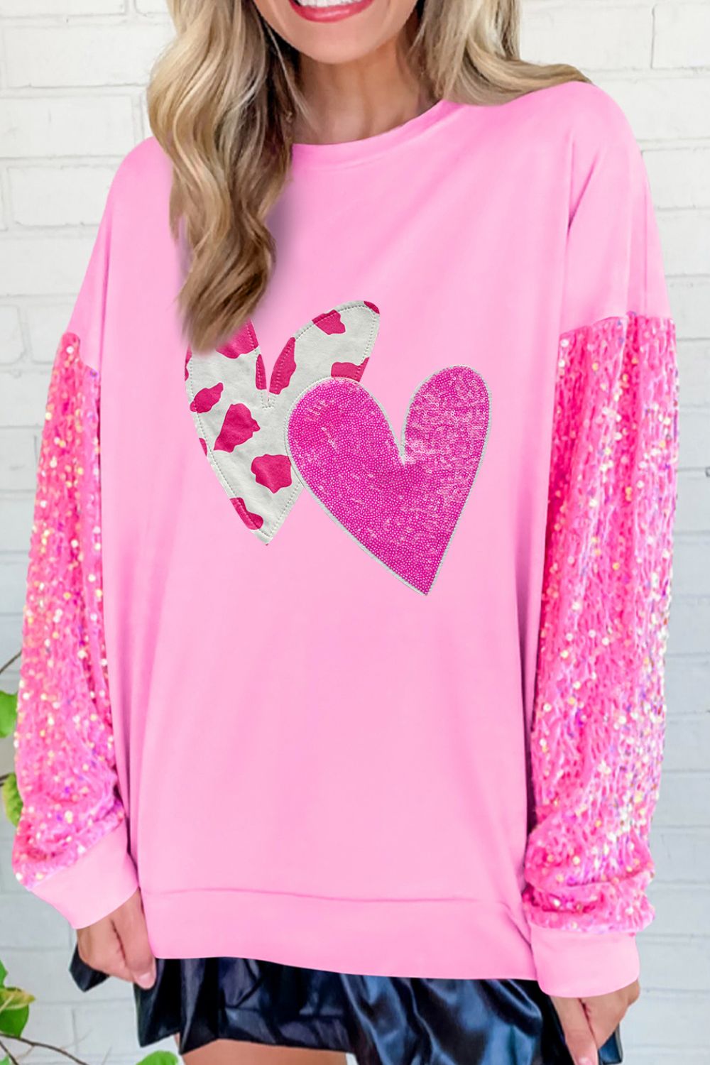 Sparkling Heart Sequin Long Sleeve Sweatshirt for Valentine's Day