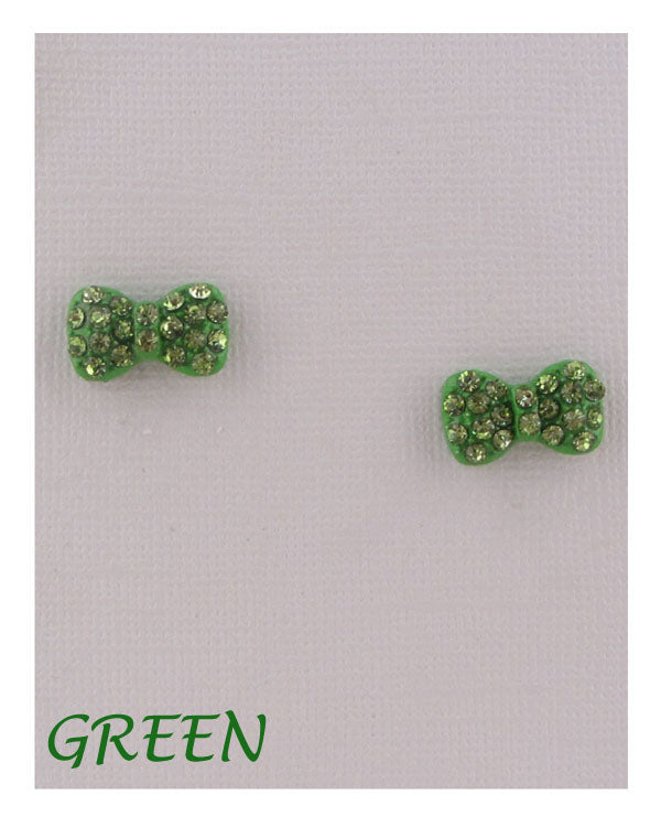 Bow earrings w/decorative rhinestones - ShopEasier