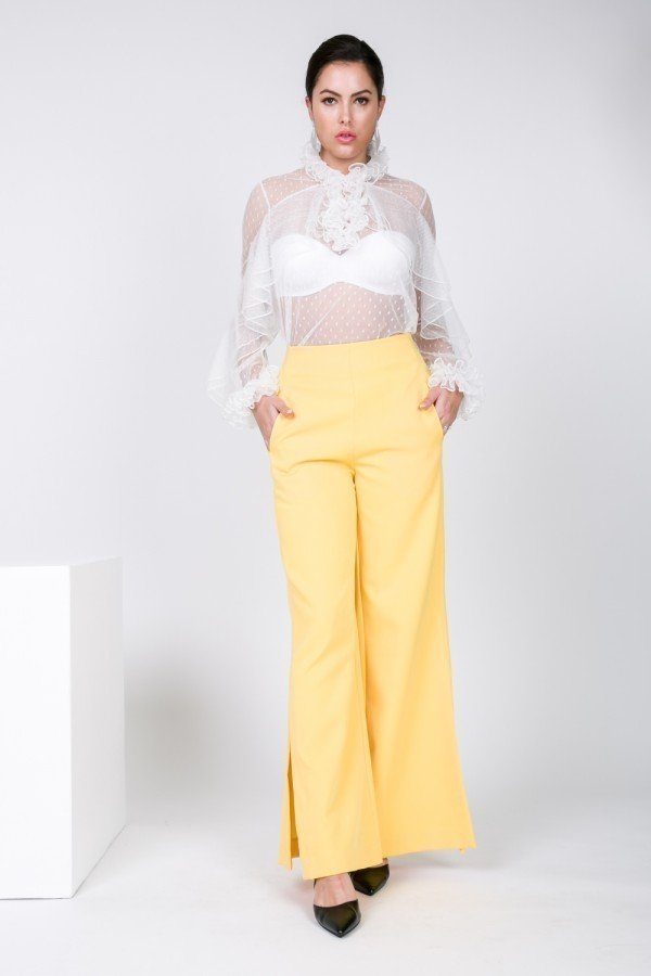 Side Slit Detail Wide Leg Pants - ShopEasier