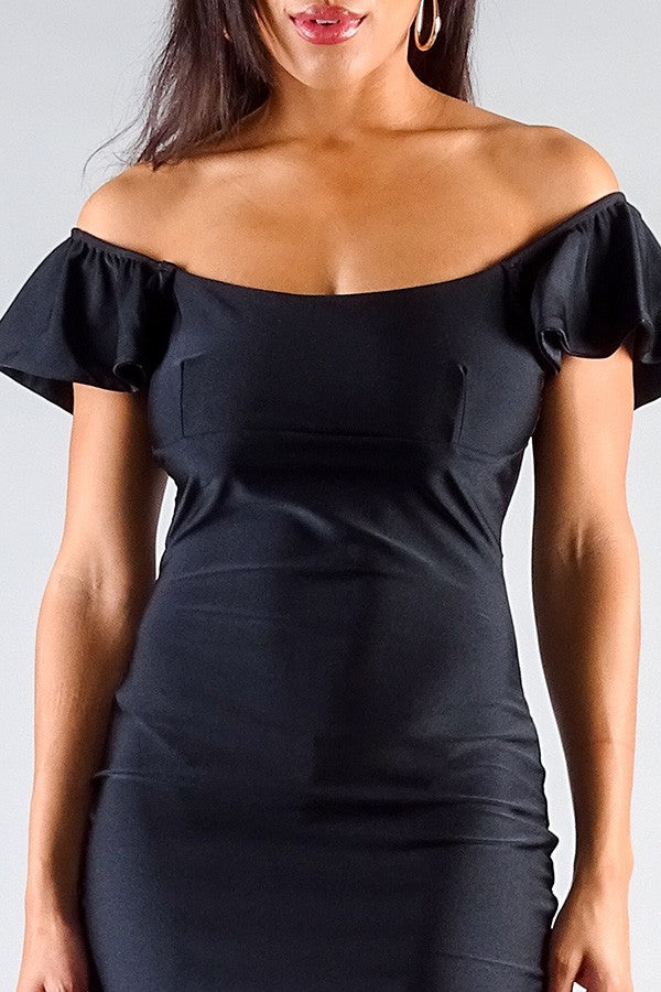 Convertible Off Shoulder Ruffle Sleeve Bodycon Mini Dress - ShopEasier