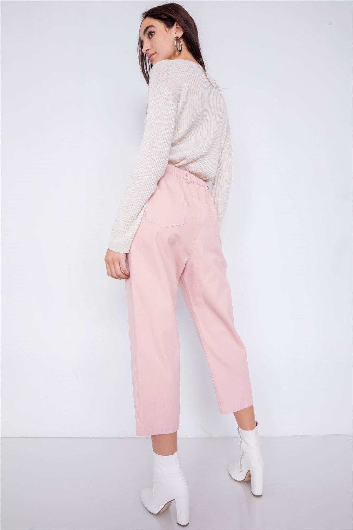 Pastel Chic Solid Ankle Wide Leg Adjustable Snap Waist Pants - ShopEasier