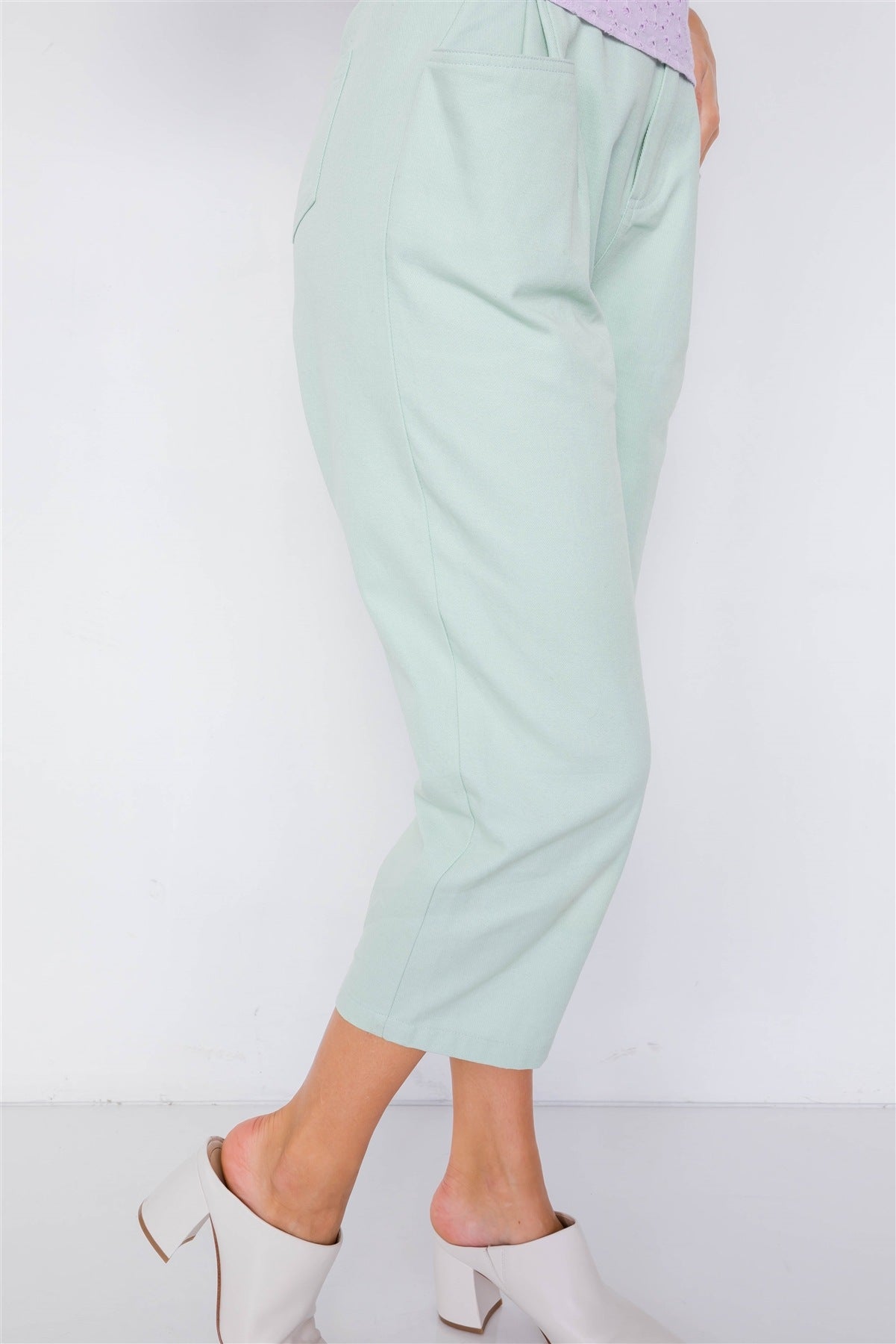 Pastel Chic Solid Ankle Wide Leg Adjustable Snap Waist Pants - ShopEasier