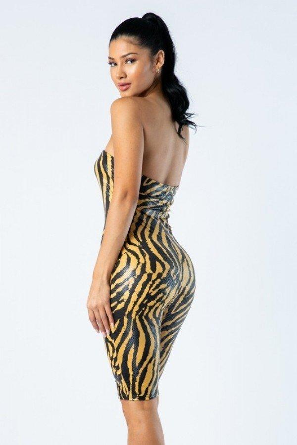 Zebra Print Tube Romper With Front O Ring Zipper Detail - ShopEasier