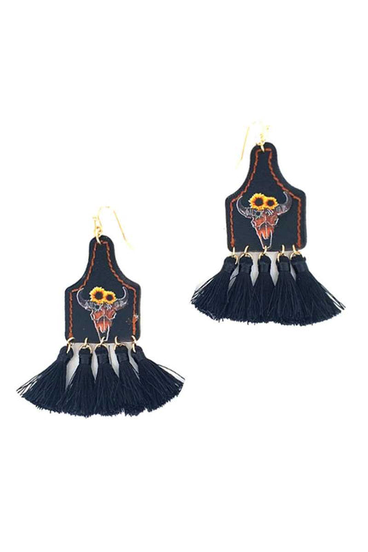 Stylish Western Cow Skull And Tassel Drop Earring - ShopEasier