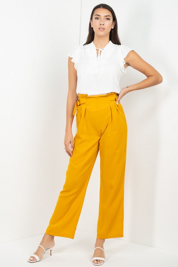 High Waist Paperbag Wide Pants - ShopEasier