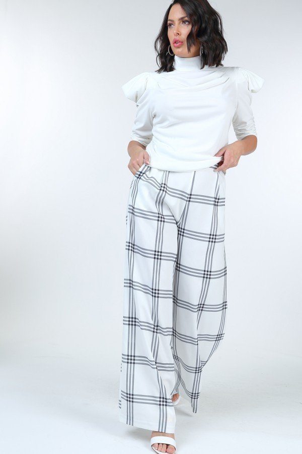 High Waist Plaid Print Wide Leg Pants - ShopEasier