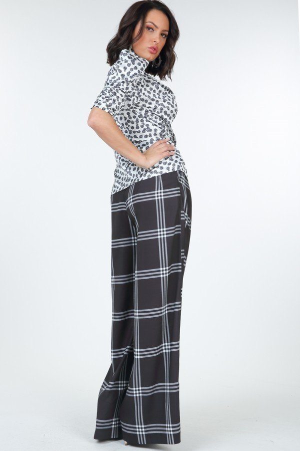 High Waist Plaid Print Wide Leg Pants - ShopEasier