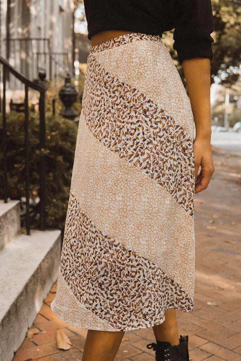 A Floral-print Woven Midi Skirt - ShopEasier