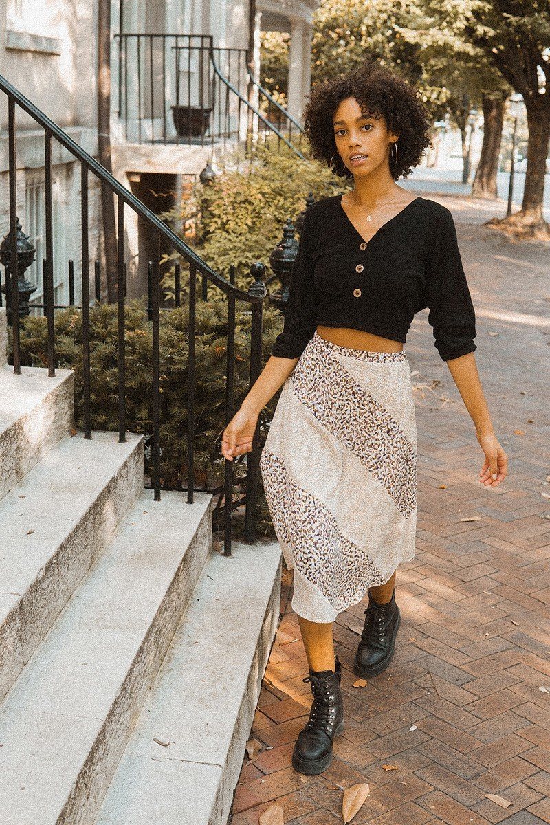 A Floral-print Woven Midi Skirt - ShopEasier