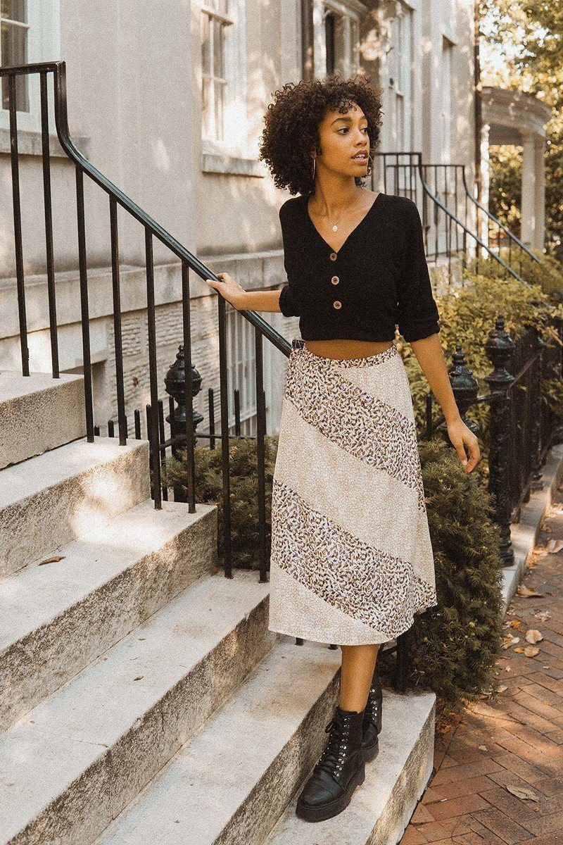 A Floral-print Woven Midi Skirt - ShopEasier