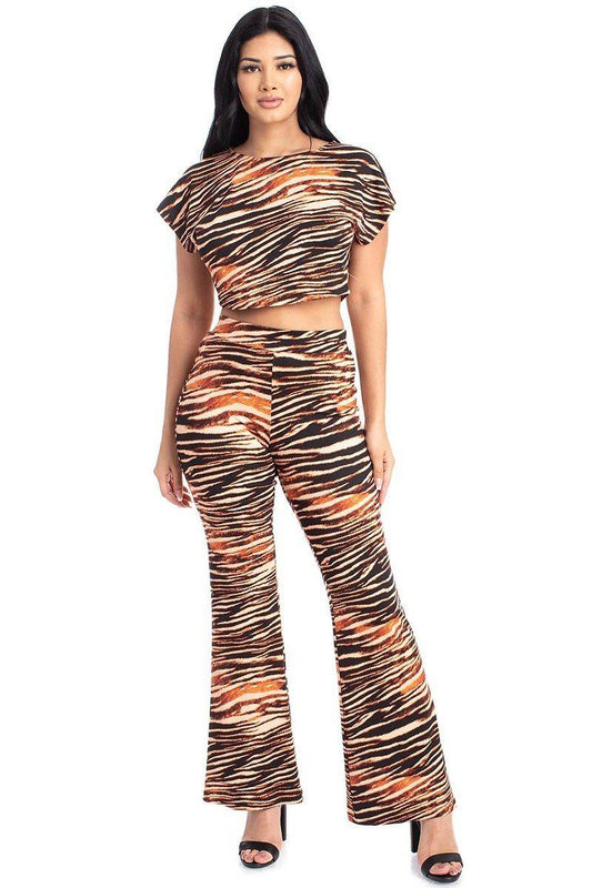 Zebra Print Crop Top And Palazzo Pants Set - ShopEasier