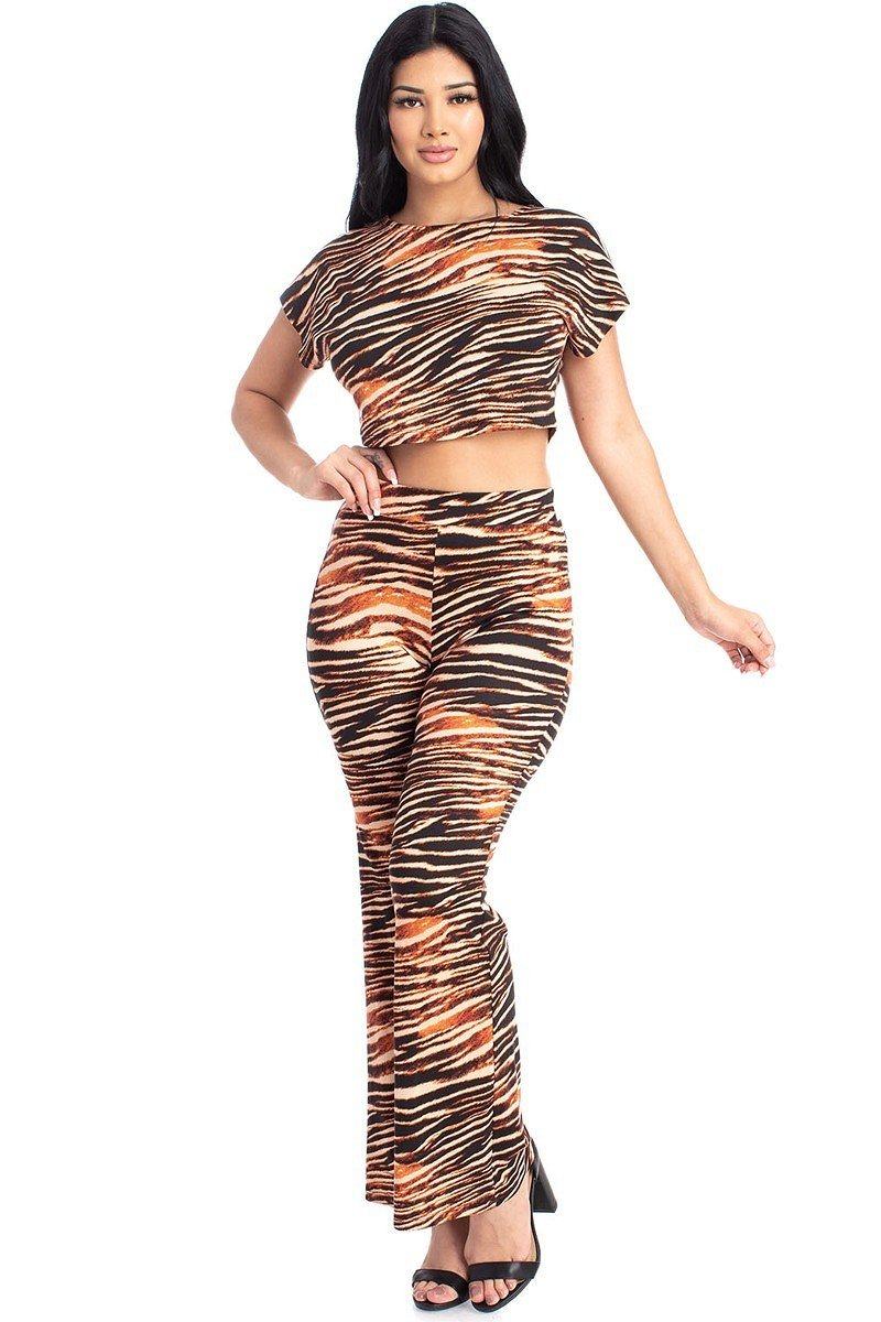 Zebra Print Crop Top And Palazzo Pants Set - ShopEasier