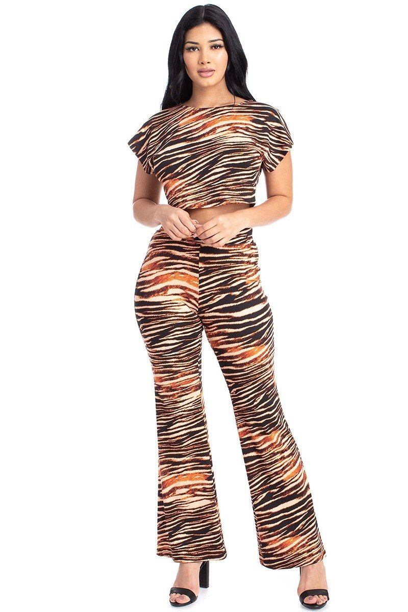 Zebra Print Crop Top And Palazzo Pants Set - ShopEasier