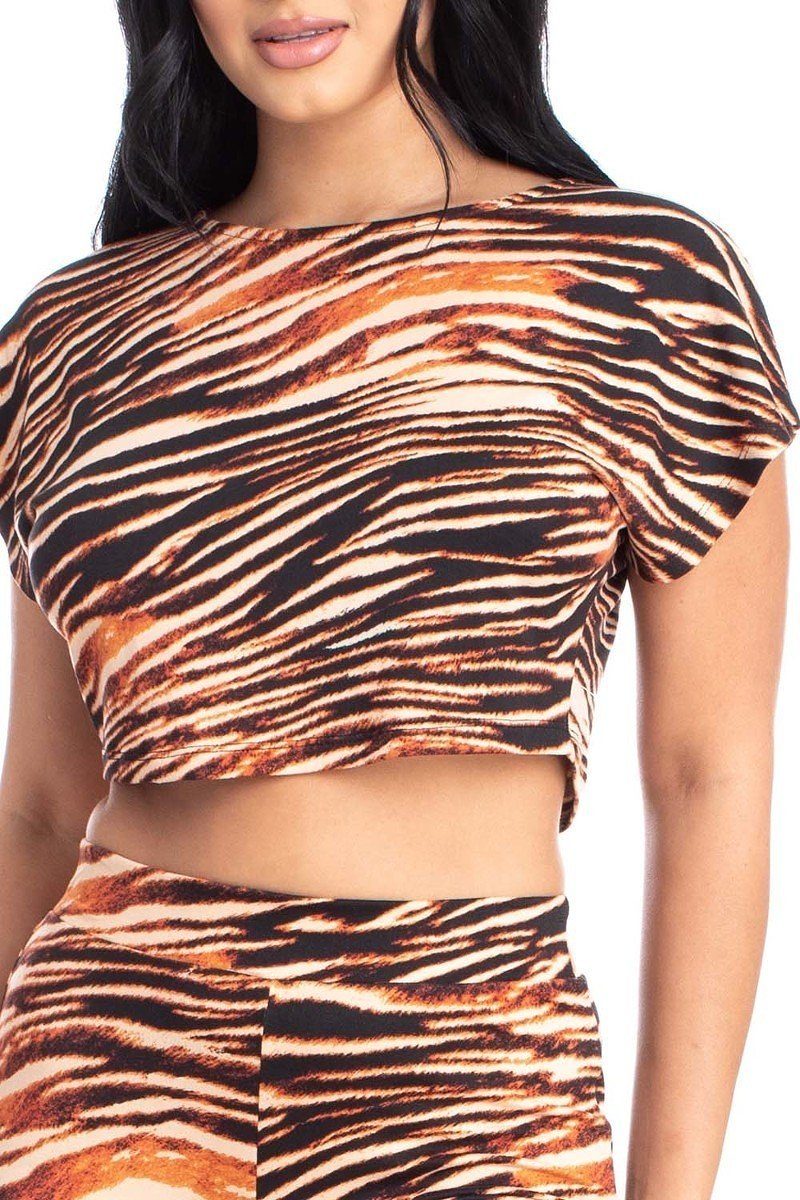 Zebra Print Crop Top And Palazzo Pants Set - ShopEasier