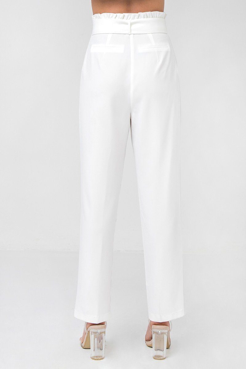 A Solid Pant Featuring Paperbag Waist With Rattan Buckle Belt - ShopEasier