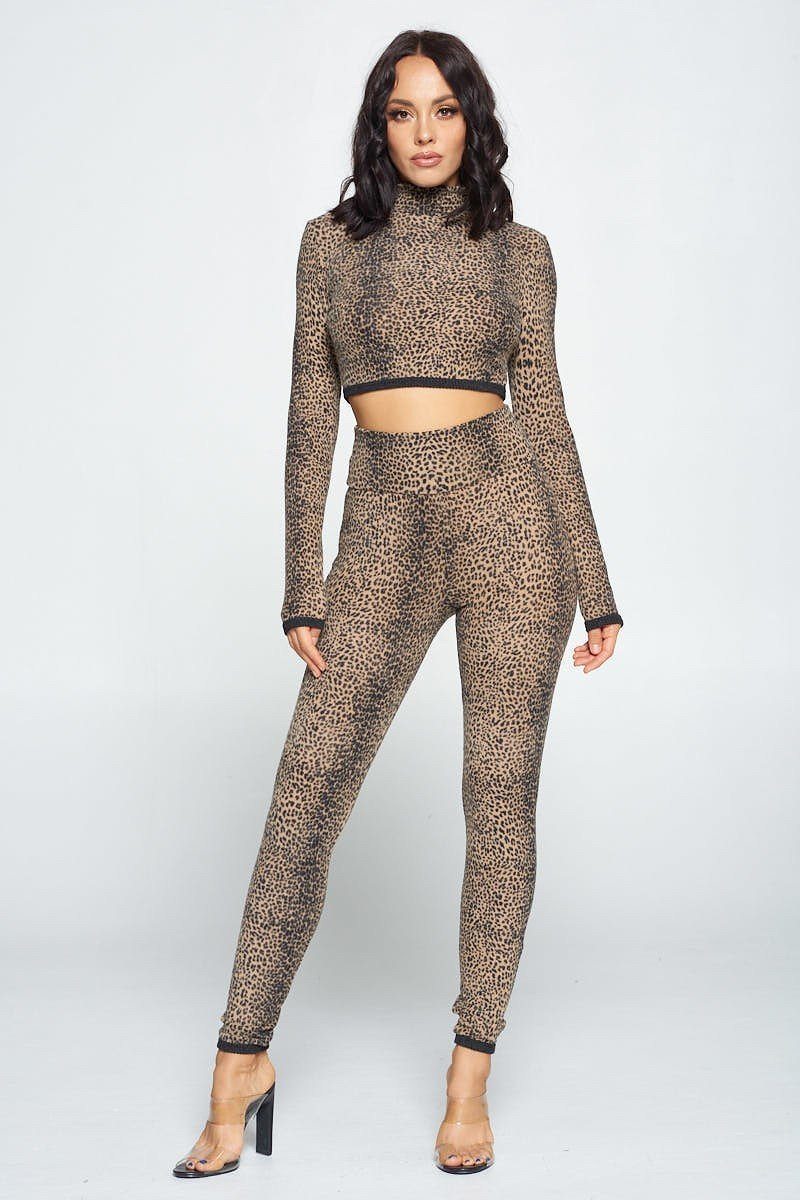 Animal Print Long Sleeve Two Piece Set - ShopEasier