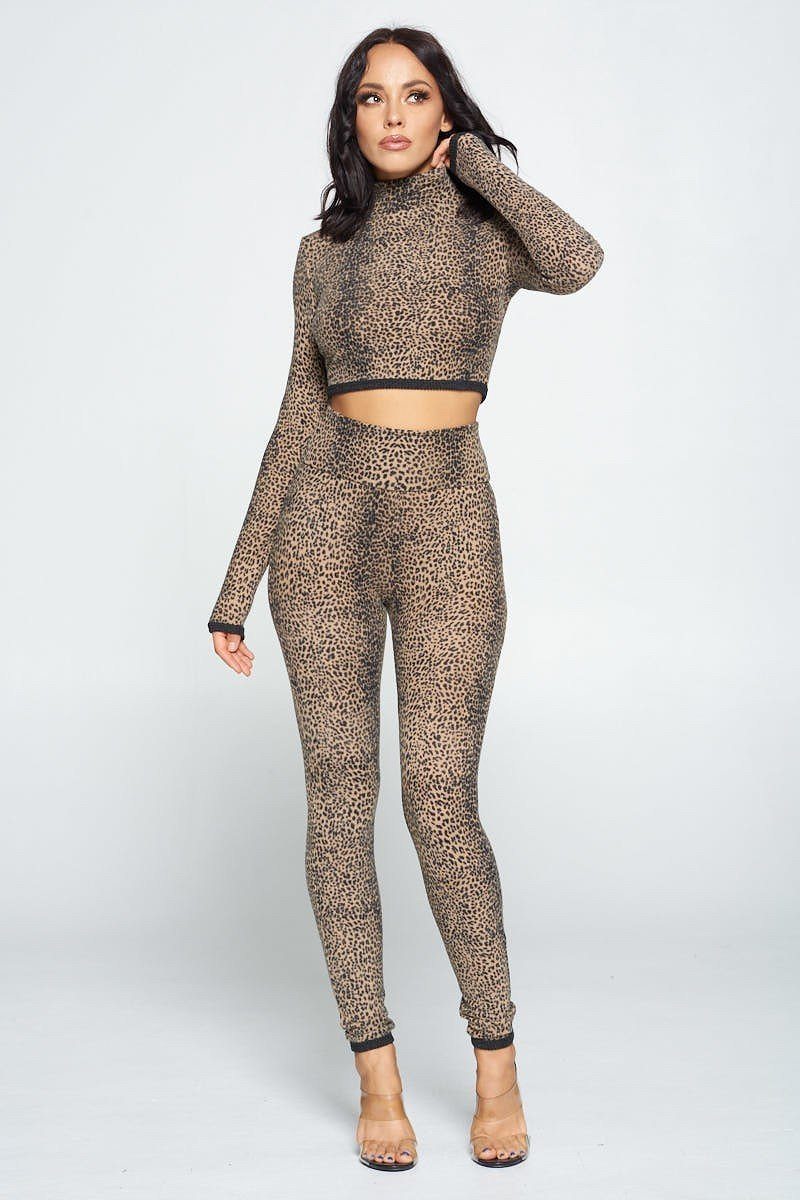 Animal Print Long Sleeve Two Piece Set - ShopEasier