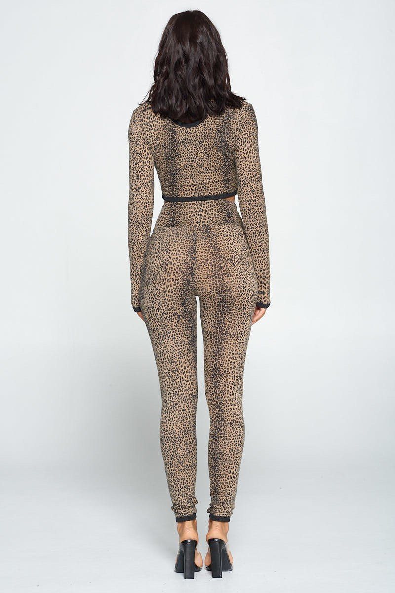 Animal Print Long Sleeve Two Piece Set - ShopEasier