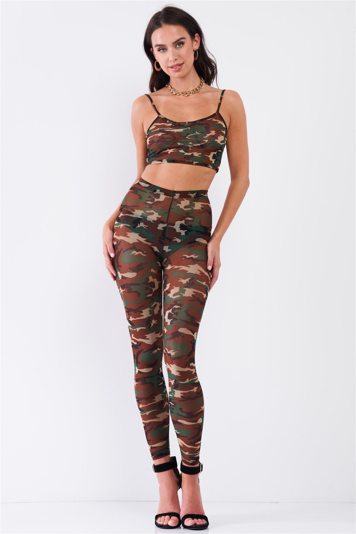 Sexy Sheer Mesh Sleeveless Crop Top & High Waist Legging Set - ShopEasier