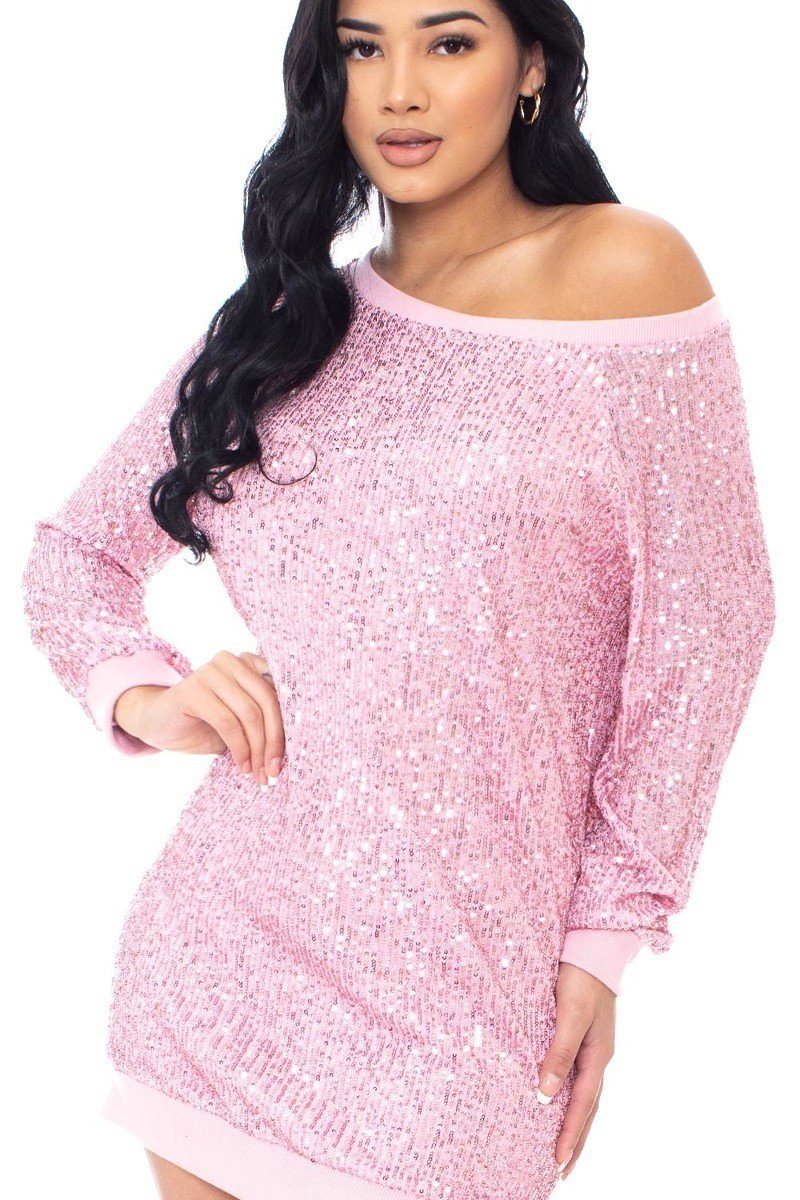 Sequin Wide Neck Boxy Mini Dress - ShopEasier