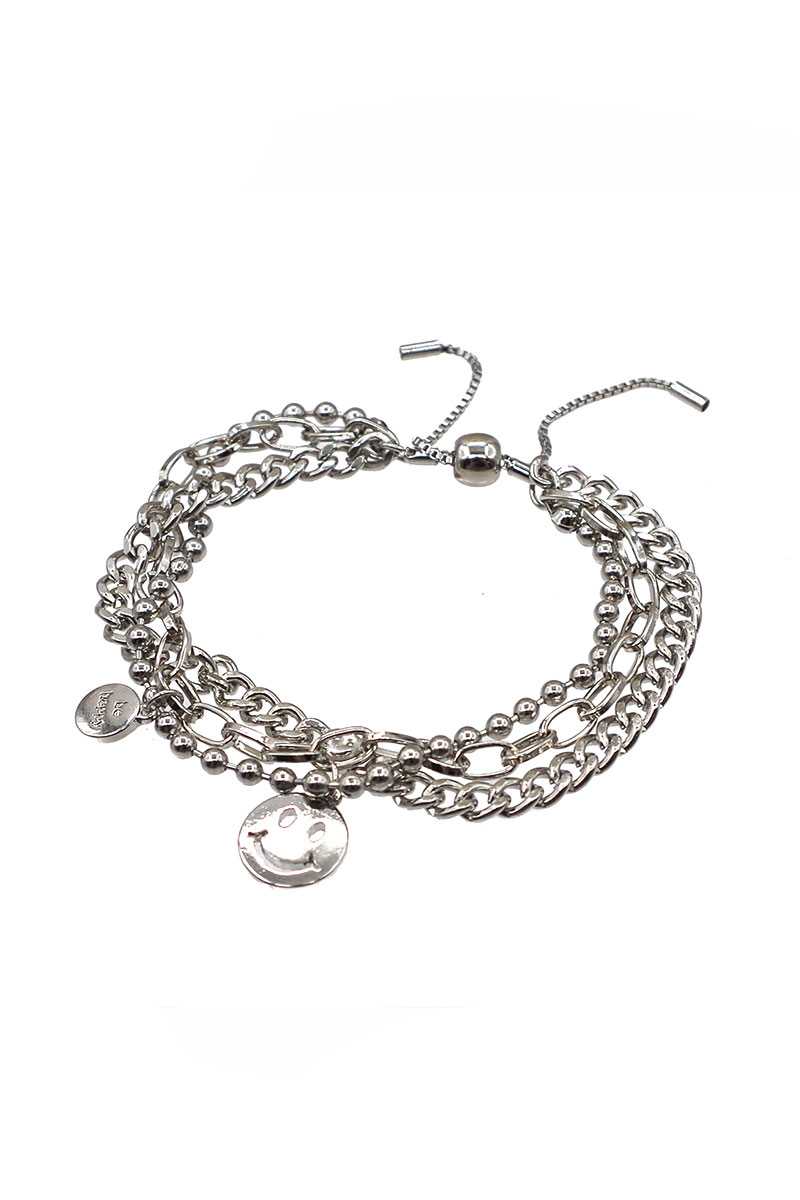 Metal Layered Smile Charm Bracelet - ShopEasier