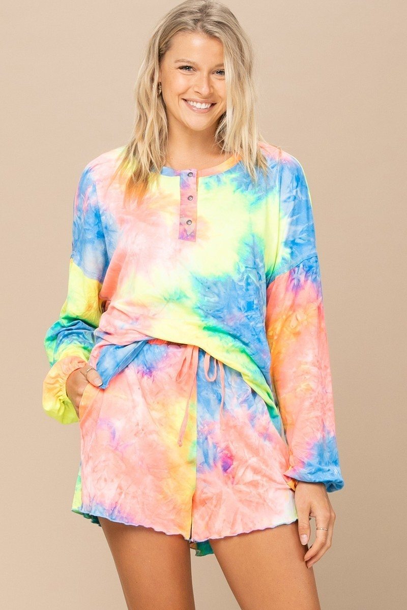 Tie-dye Printed Knit Top And Shorts Set - ShopEasier