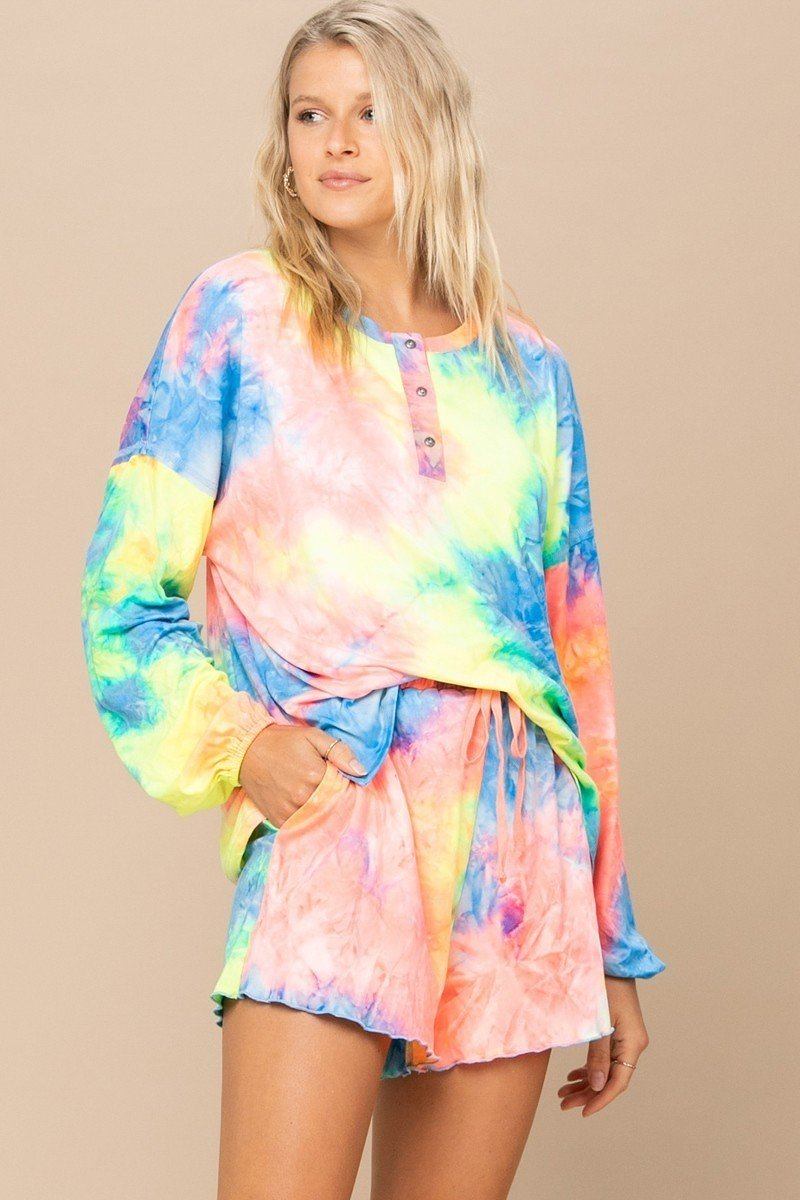 Tie-dye Printed Knit Top And Shorts Set - ShopEasier