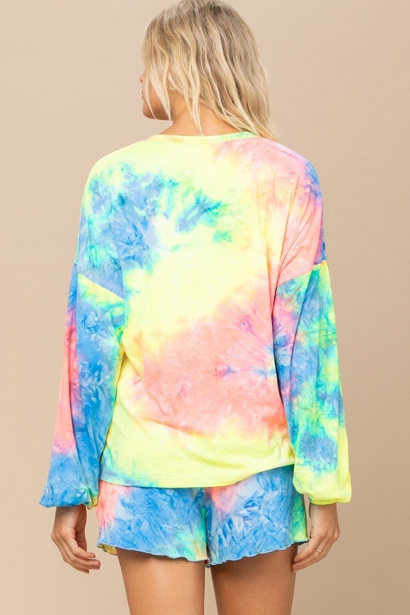 Tie-dye Printed Knit Top And Shorts Set - ShopEasier