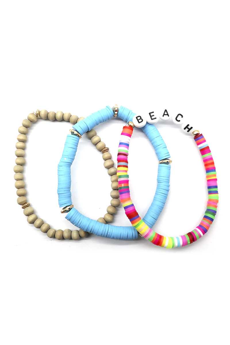 Fashion Wood Rubber Disc Bead Beach Letter Stretch Multi Bracelet - ShopEasier