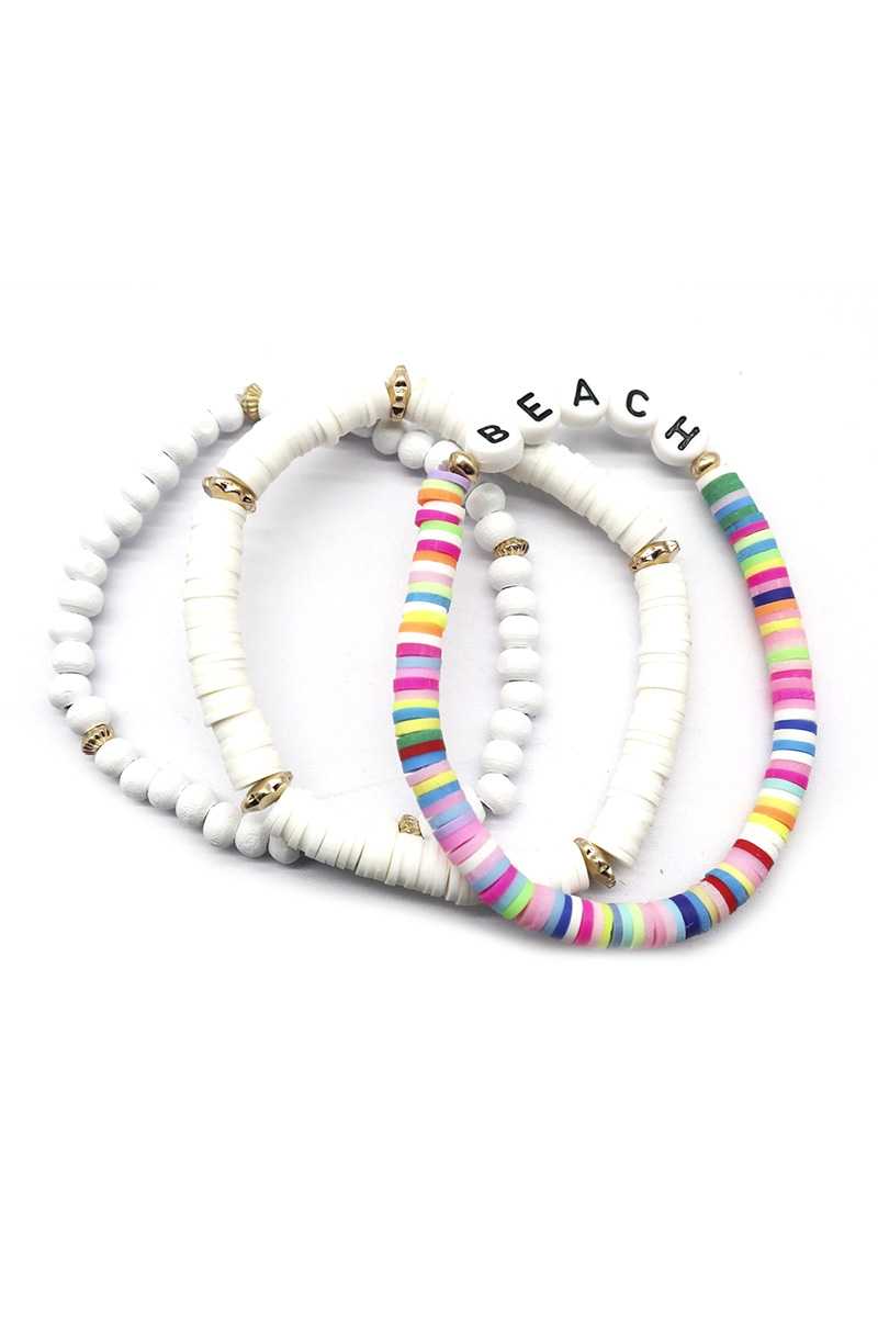 Fashion Wood Rubber Disc Bead Beach Letter Stretch Multi Bracelet - ShopEasier