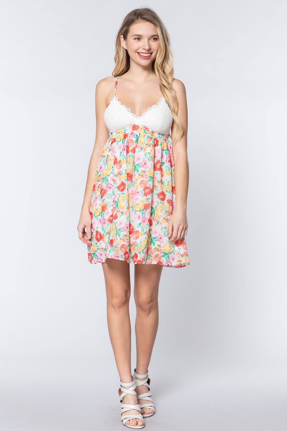 V-neck Open Back Floral Mini Dress - ShopEasier