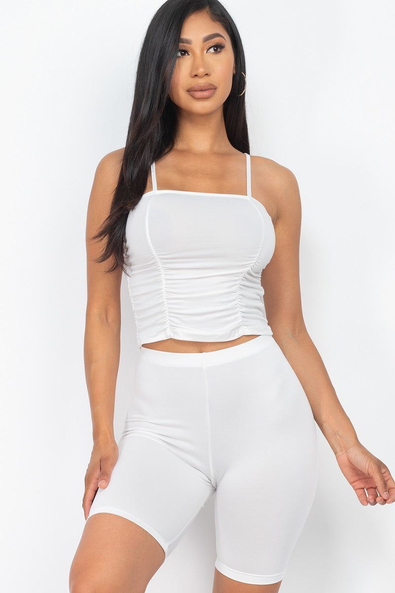 Camisole Ruched Sleeveless Top & Biker Shorts Set - ShopEasier