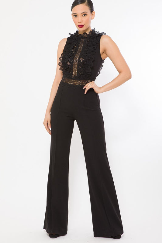 Crochet Lace Combined Bodice Jumpsuit - ShopEasier