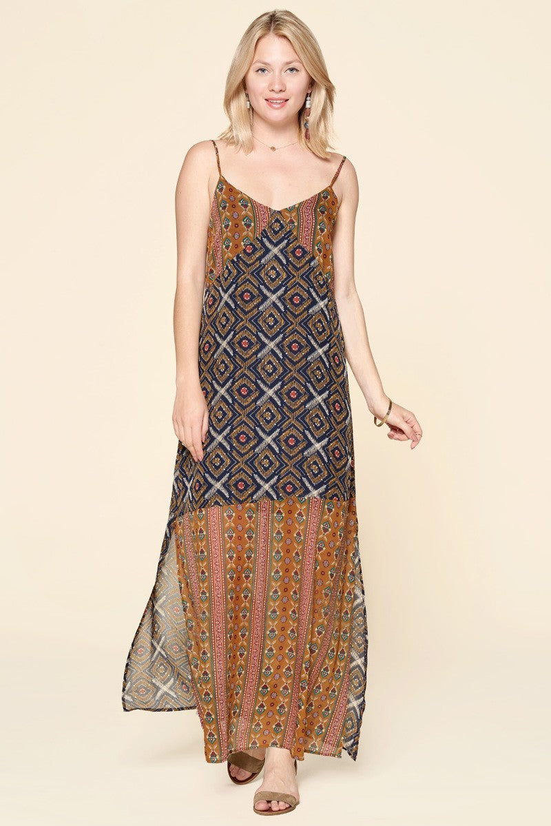 Mixed Printed Chiffon Maxi Slip Dress - ShopEasier