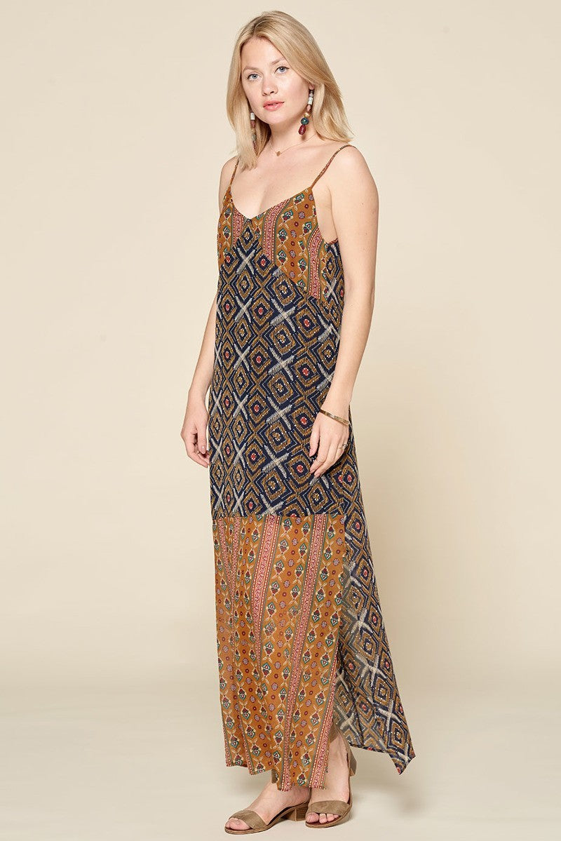 Mixed Printed Chiffon Maxi Slip Dress - ShopEasier