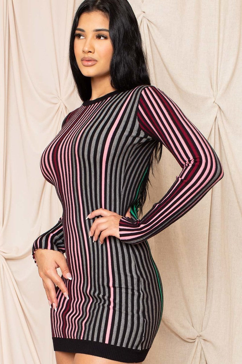 Multi-color Striped Ribbed Dress - ShopEasier