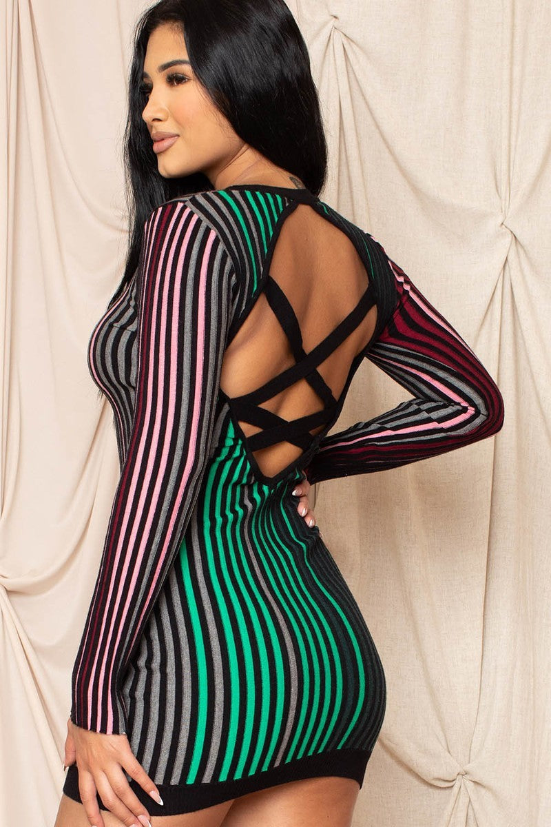 Multi-color Striped Ribbed Dress - ShopEasier