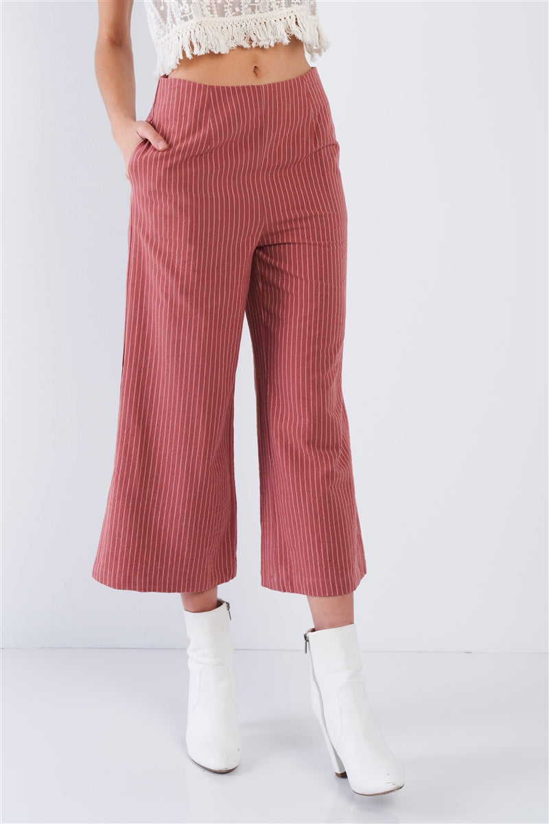 Dusty Rose Pink Cotton Pinstripe Gaucho Pants - ShopEasier