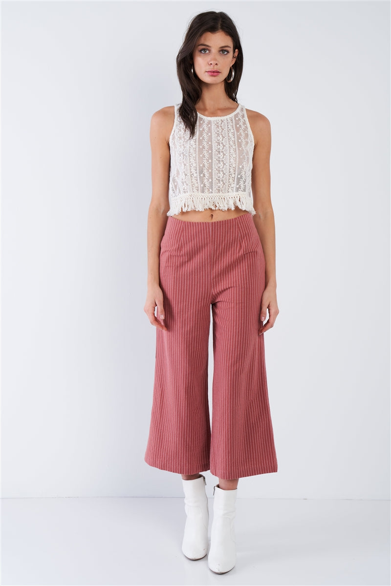 Dusty Rose Pink Cotton Pinstripe Gaucho Pants - ShopEasier