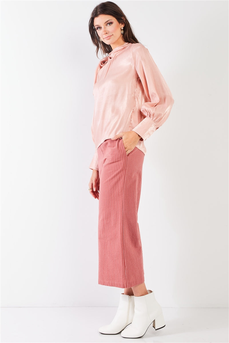 Dusty Rose Pink Cotton Pinstripe Gaucho Pants - ShopEasier