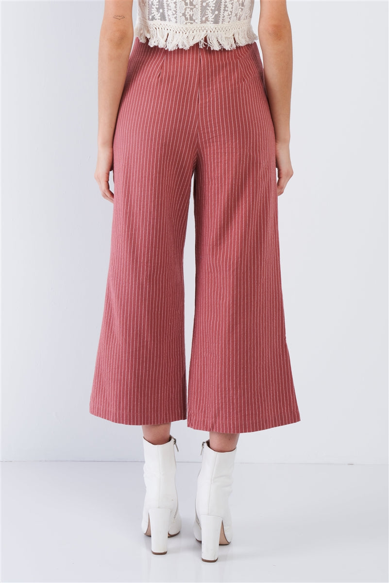 Dusty Rose Pink Cotton Pinstripe Gaucho Pants - ShopEasier