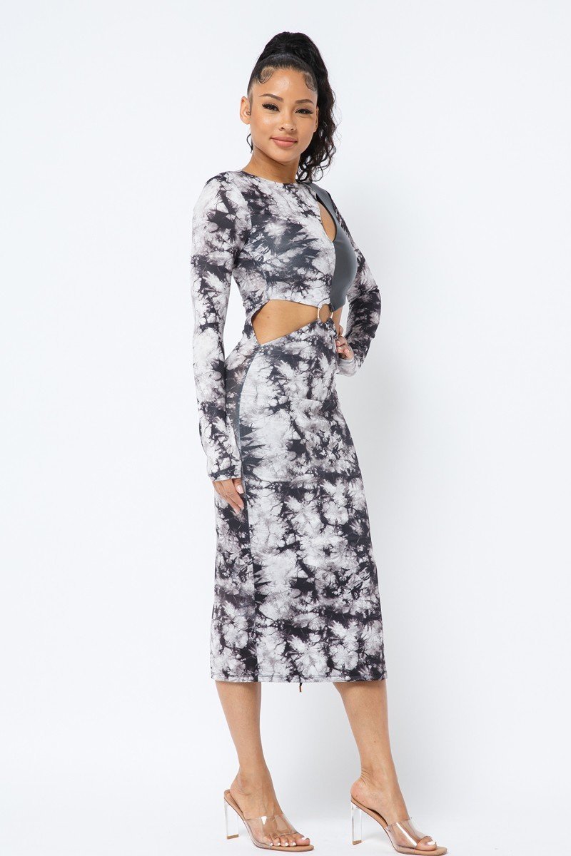 Tie Dye Long Sleeve Midi Dress - ShopEasier