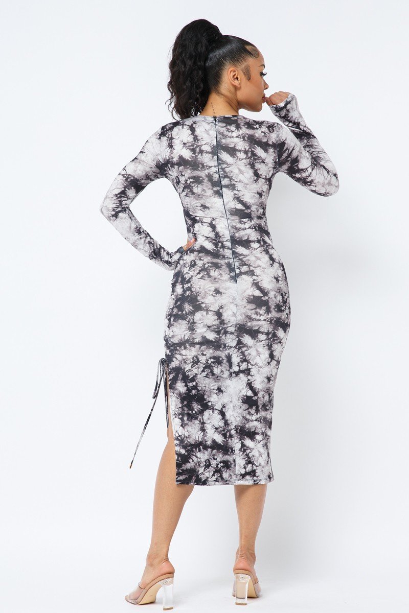 Tie Dye Long Sleeve Midi Dress - ShopEasier